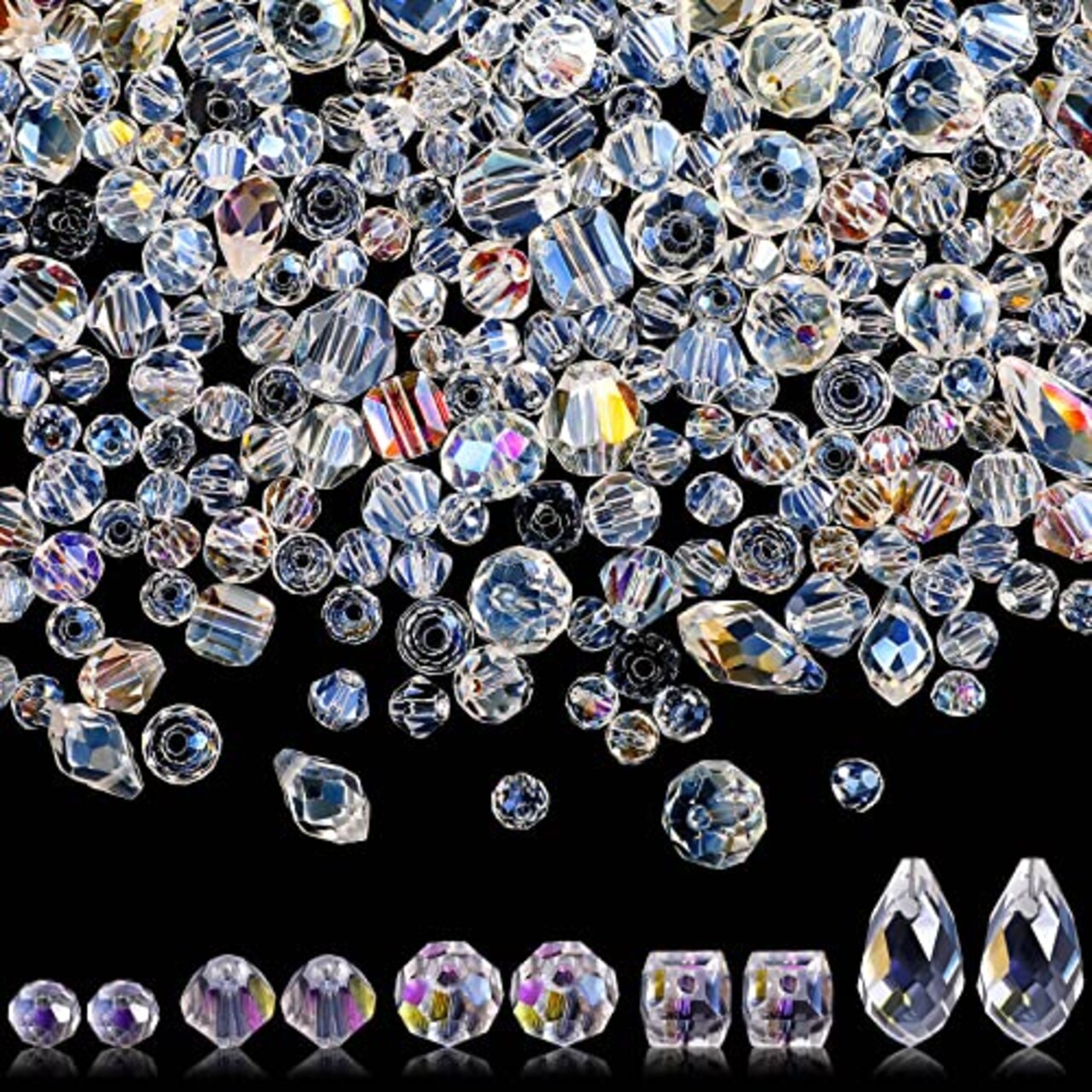 1280 Pieces Assorted Crystal Rondelle Light Beads Drilled Gemstone Loose Beads Clear Crystal Glass Beads for Crafts Faceted Shiny Bead for Jewelry Making DIY Necklace Bracelet Earring Kit (AB Color)